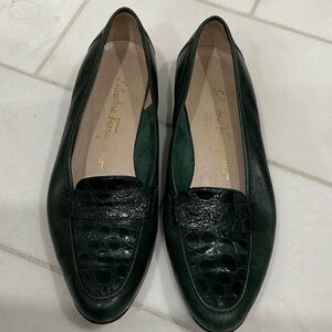Salvatore Ferragamo Dark Green Leather Loafers